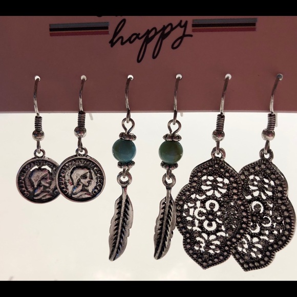 Choose happy silver boho earrings three paír - Picture 6 of 8